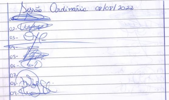 Lista de Presença dos vereadores 08 de agosto 